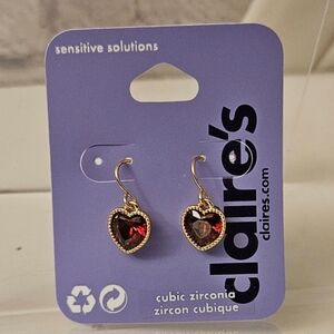 Faceted Red Crystal Heart Earrings